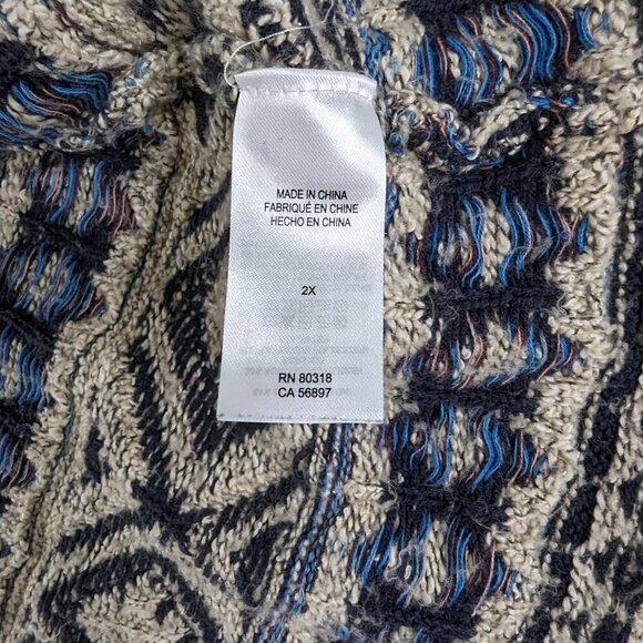 Lucky Brand Southwestern Cream Blue Knit Longline Front Pocket Cardigan - Picture 7 of 8